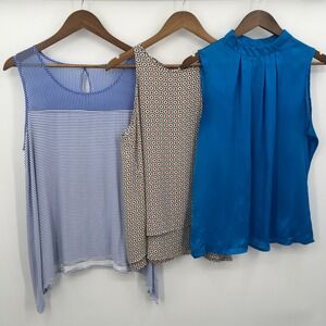 Sleeveless Blouse Tank Top Bundle Womens M Blue Stripe Flowy Business Casual